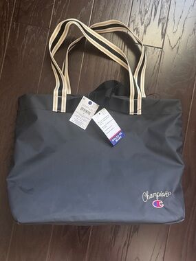 Champion Navy Tote with Cream-Striped Handles